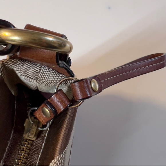 Coach Vintage Y2K Brown Big C Logo pattern Canvas Small Shoulder Wristlet Bag - Picture 10 of 16